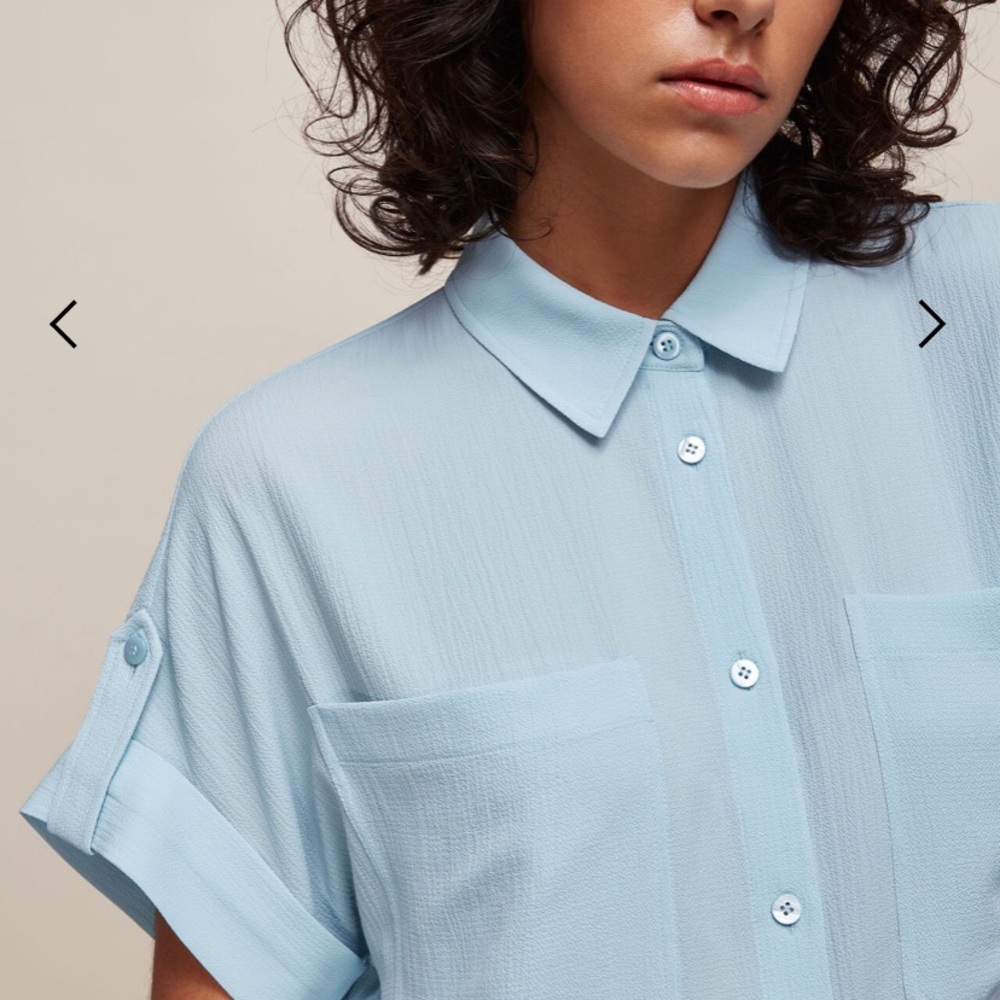 Whistles Textured Short Sleeve Blue Blouse - Picture 3 of 9